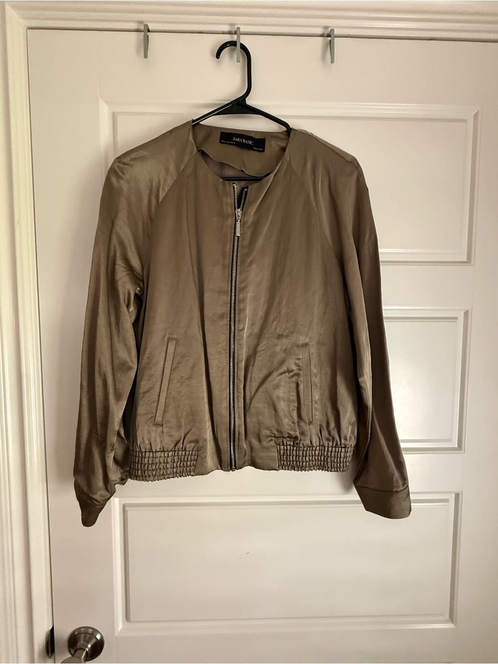 Zara Olive Bomber Jacket with Elastic Hem